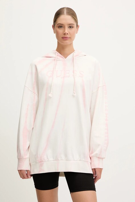 Кофта Guess колір рожевий з капюшоном візерунок V5GQ16 KCRQ0