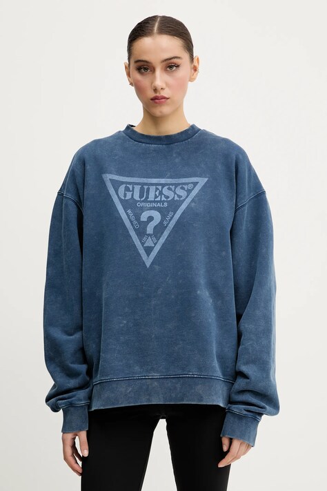 Bavlněná mikina Guess Originals dámská, modrá barva, s potiskem, M5GQ35 K68I4