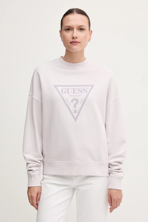 Guess Originals hanorac de bumbac femei, culoarea violet, cu imprimeu, W5GQ03 K68I4