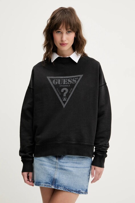 Guess Originals hanorac de bumbac femei, culoarea negru, cu imprimeu, W5GQ03 K68I4