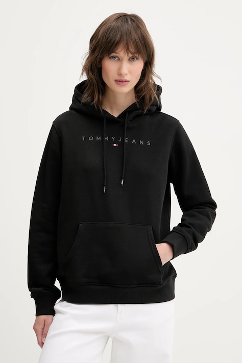 Суичър Tommy Jeans в черно с качулка с апликация DW0DW20304