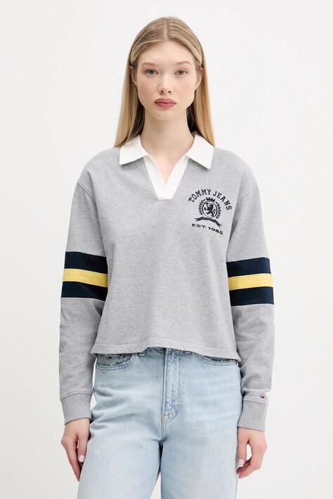 Tommy Jeans hanorac de bumbac pentru copii culoarea gri, cu imprimeu, DW0DW20312