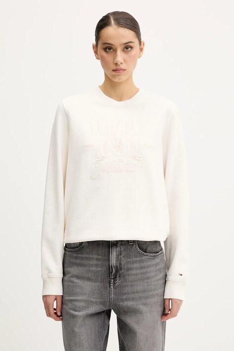 Хлопковая кофта Tommy Jeans цвет бежевый с аппликацией DW0DW20637