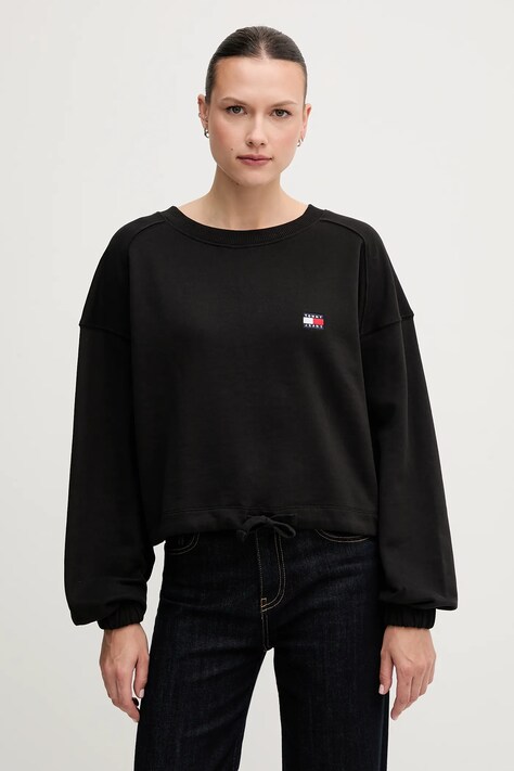 Tommy Jeans hanorac de bumbac culoarea negru, uni, DW0DW21344