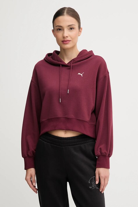 Puma bluza damska kolor bordowy z kapturem gładka 629746