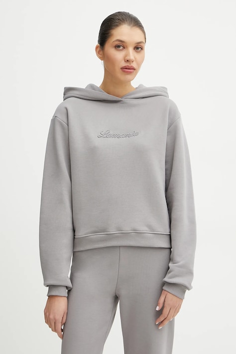Mikina La Mania dámská, šedá barva, s kapucí, hladká, ROMINA