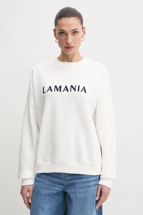 Bavlněná mikina La Mania dámská, bílá barva, s aplikací, CHILL