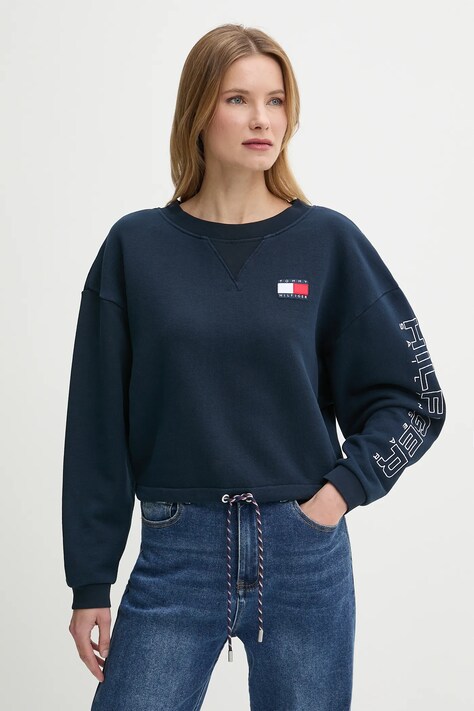 Tommy Hilfiger hanorac de bumbac SAILING culoarea bleumarin, cu imprimeu, WW0WW46764
