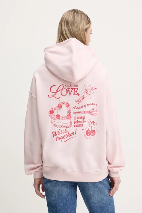 Mikina Hollister Co. dámská, růžová barva, s kapucí, s potiskem, KI352-5078