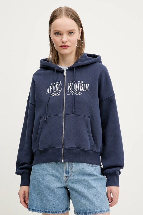 Mikina Abercrombie & Fitch dámská, tmavomodrá barva, s kapucí, s aplikací, KI185-5011