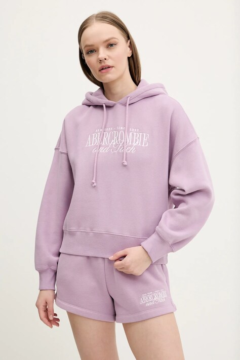 Mikina Abercrombie & Fitch dámská, růžová barva, s kapucí, s aplikací, KI185-5022
