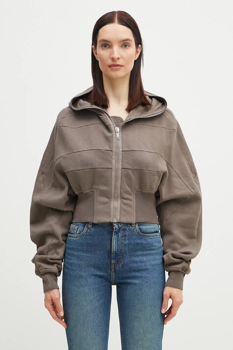 Rick Owens cotton sweatshirt Collage Gimp women's gray color hooded smooth DS01E3233.F