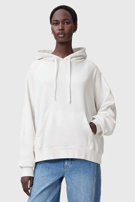 AllSaints hanorac de bumbac FUSE femei, culoarea alb, cu glugă, cu imprimeu, W058JC