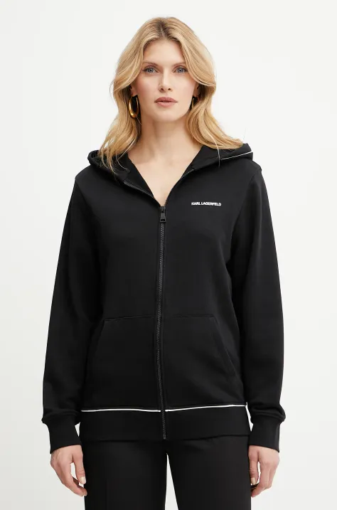 Karl Lagerfeld bluza bawełniana damska kolor czarny z kapturem gładka A2W20065