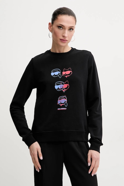 Karl Lagerfeld bluza bawełniana damska kolor czarny z nadrukiem A2W20076