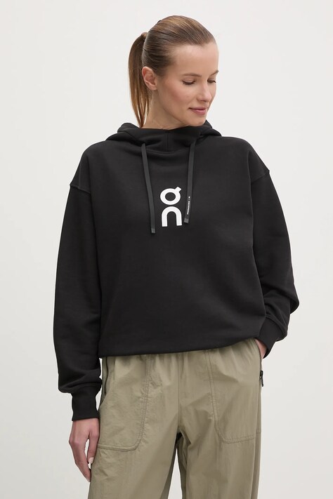 Mikina On Club dámska, čierna farba, s kapucňou, s potlačou, 1WE10040553