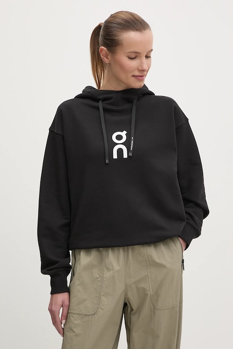 Кофта On Club женская цвет чёрный с капюшоном с принтом 1WE10040553