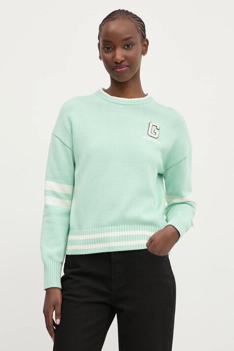 Pamučni pulover Guess Jeans za žene, boja: zelena, lagani, W5GR01 Z3HM1