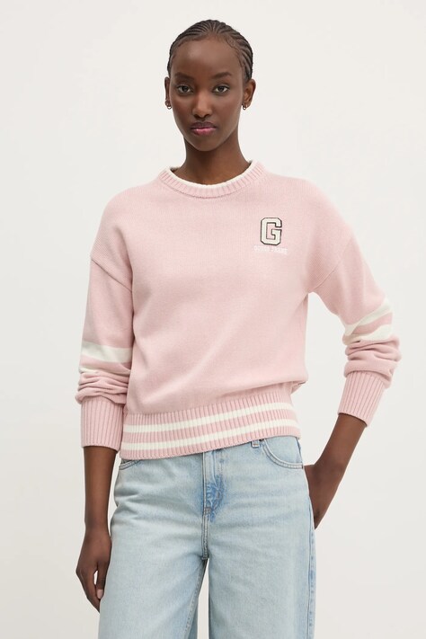 Bavlněný svetr Guess Jeans dámský, růžová barva, lehký, W5GR01 Z3HM1