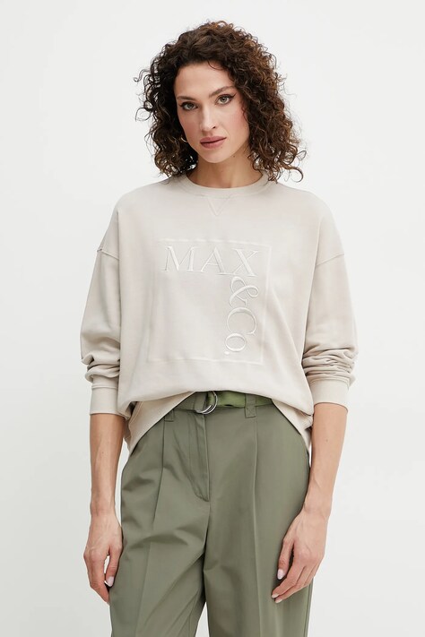 MAX&Co. hanorac de bumbac femei, culoarea bej, cu imprimeu, 2516921023200