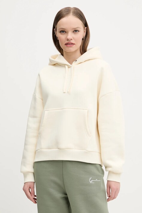 Karl Kani bluza femei, culoarea bej, cu glugă, neted, 61210078
