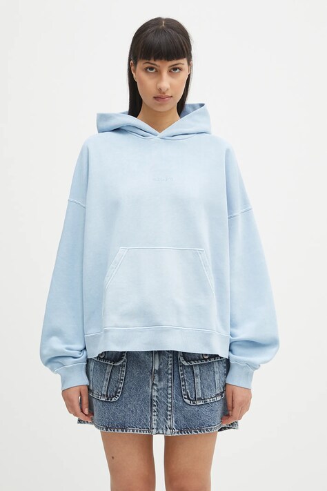 Carhartt WIP bluza bawełniana Hooded Benton Sweat damska kolor niebieski z kapturem gładka I034512