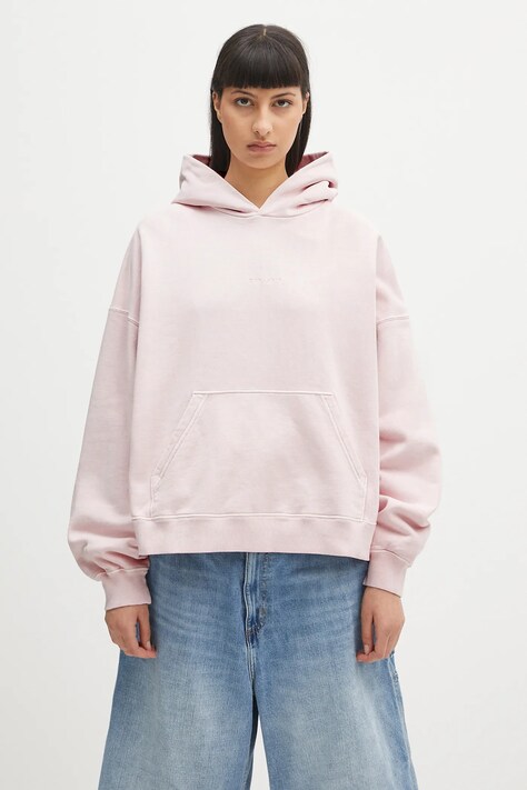 Carhartt WIP hanorac de bumbac Hooded Benton Sweat culoarea roz, cu glugă, uni, I034512