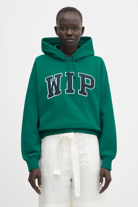 Кофта Carhartt WIP Hooded WIP Sweat жіноча колір зелений з капюшоном з аплікацією I034719