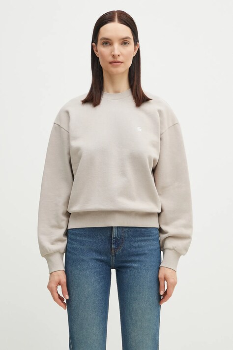 Carhartt WIP hanorac de bumbac Casey Sweatshirt femei, culoarea bej, uni, I032643