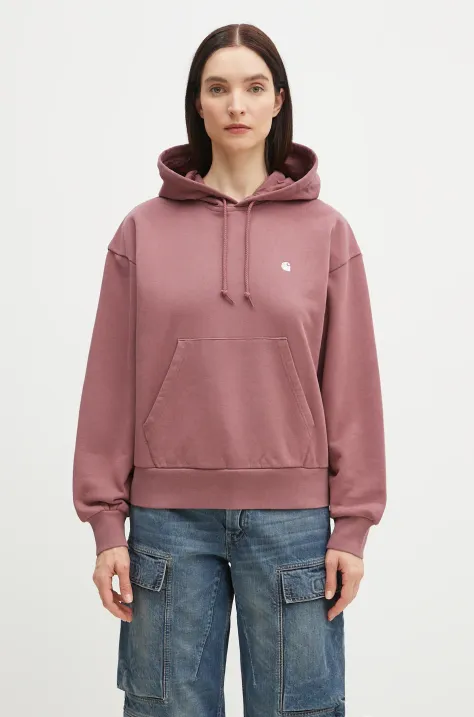 Carhartt WIP bluza bawełniana Hooded Casey Sweatshirt damska kolor różowy z kapturem gładka I032644