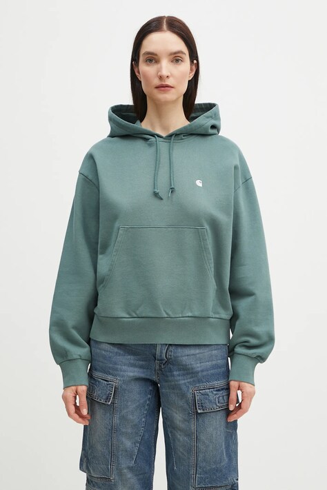 Carhartt WIP hanorac de bumbac Hooded Casey Sweatshirt femei, culoarea verde, cu glugă, uni, I032644
