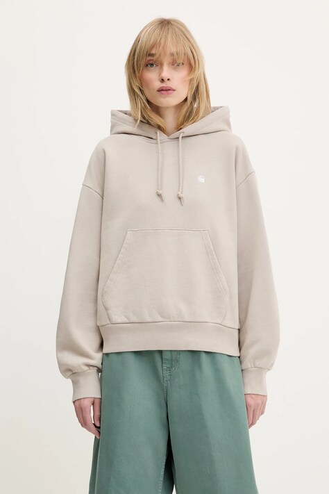 Carhartt WIP bluza bawełniana Hooded Casey Sweatshirt damska kolor beżowy z kapturem gładka I032644