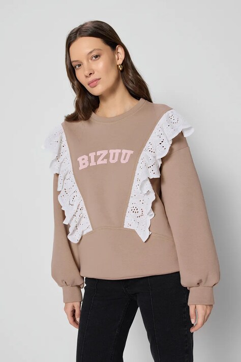 Mikina Bizuu LOYA dámská, béžová barva, s potiskem, LOYA