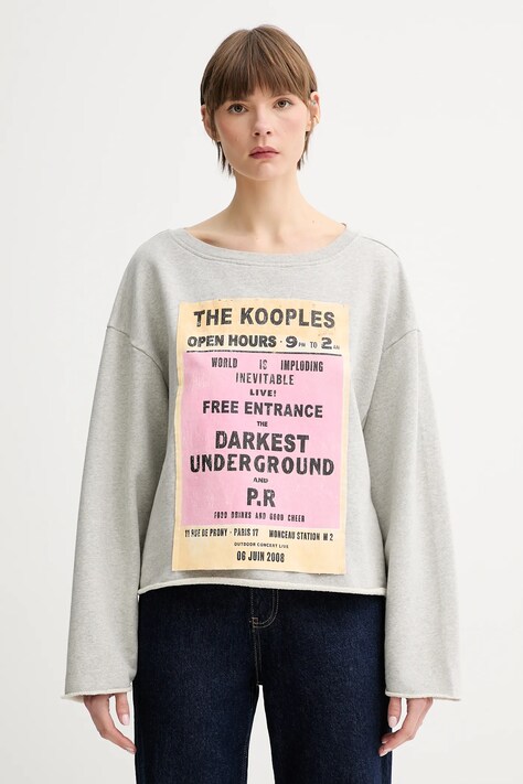 The Kooples hanorac de bumbac culoarea gri, cu imprimeu, FSWE30013K