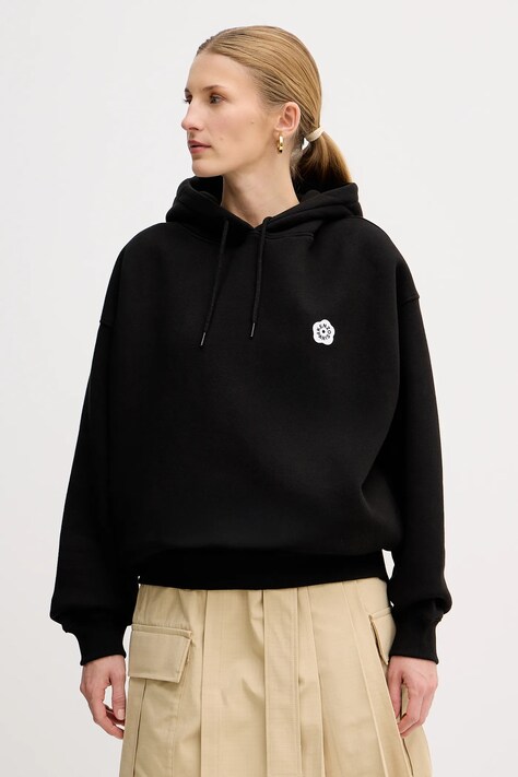 Kenzo felpa in cotone Boke Flower 2.0 donna colore nero con cappuccio con applicazione FF52SW1754MB.99J