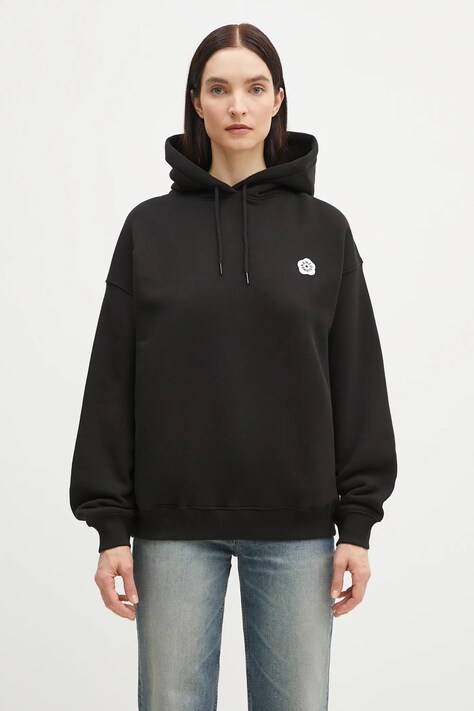 Kenzo cotton sweatshirt Boke Flower 2.0 women's black color hooded with an application FF52SW1754MB.99J