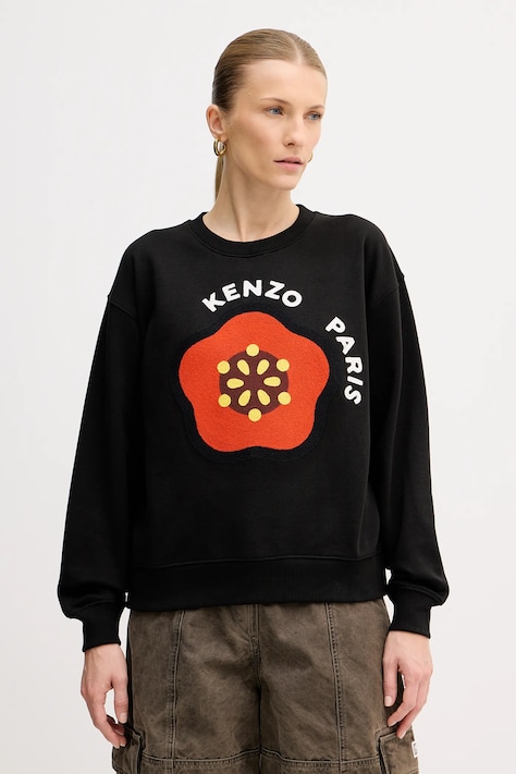 Βαμβακερή μπλούζα Kenzo γυναικεία, χρώμα: μαύρο, FF52SW1894MF.99J