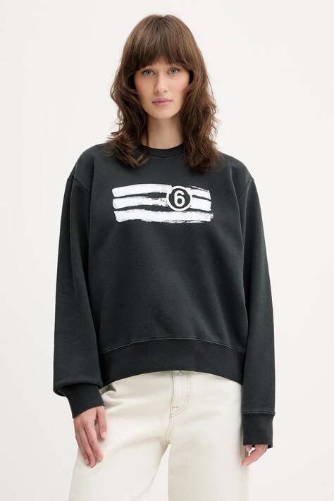MM6 Maison Margiela pamut melegítőfelső fekete, nyomott mintás, S62GU0139