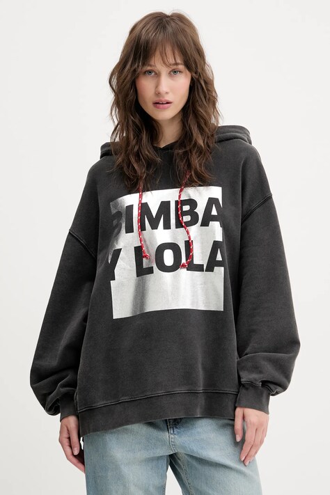 Bimba Y Lola pamut melegítőfelső szürke, nyomott mintás, kapucnis, 251BR7511.10035