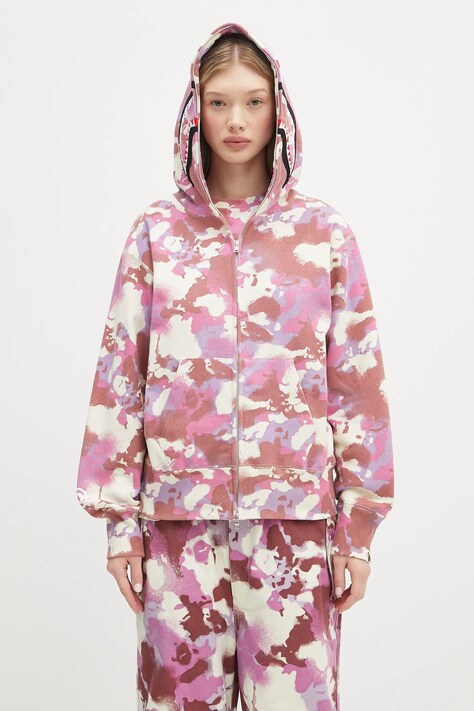 A Bathing Ape cotton sweatshirt Map Camo Shark Full Zip pink color hooded patterned 1L30215001