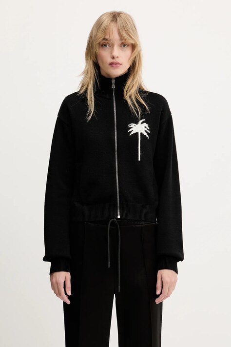 Кардиган з домішкою вовни Palm Angels Palms Knit Track колір чорний PWHA061S25KNI0011003