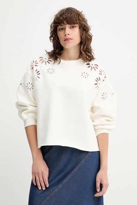 Levi's bluza LEO RAW CUT CREW damska kolor beżowy z aplikacją A8793