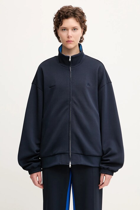 Mikina adidas Originals x Wales Bonner Pique Pique jednofarebná, JM8213, hladká, modrá farba