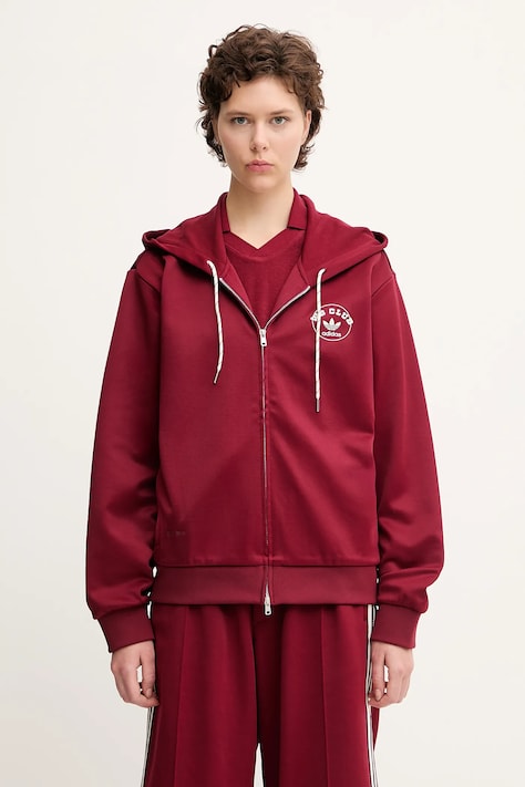 Кофта adidas Originals x Wales Bonner Track Track колір червоний з капюшоном однотонна JM8298