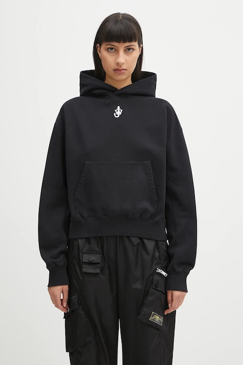 JW Anderson cotton sweatshirt Anchor Embroidery Cropped black color hooded with an application JW0216.PG1719.999