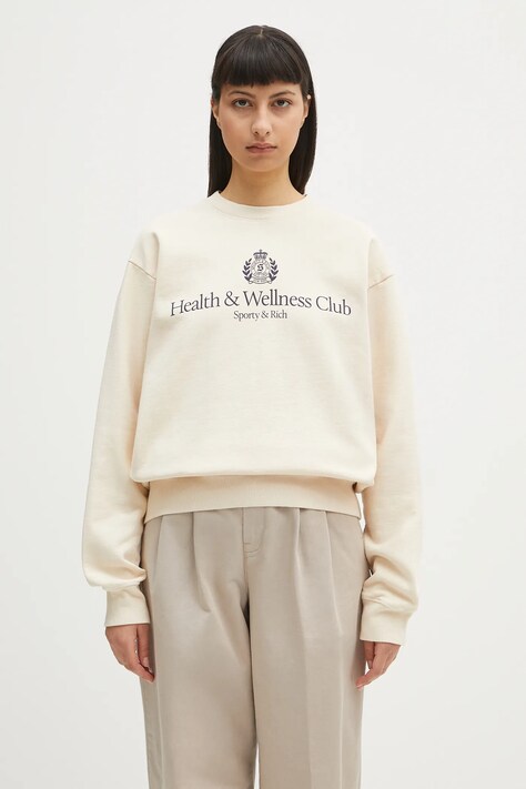 Бавовняна кофта Sporty & Rich H&W Crest Crewneck колір бежевий з аплікацією ST071606241CR01