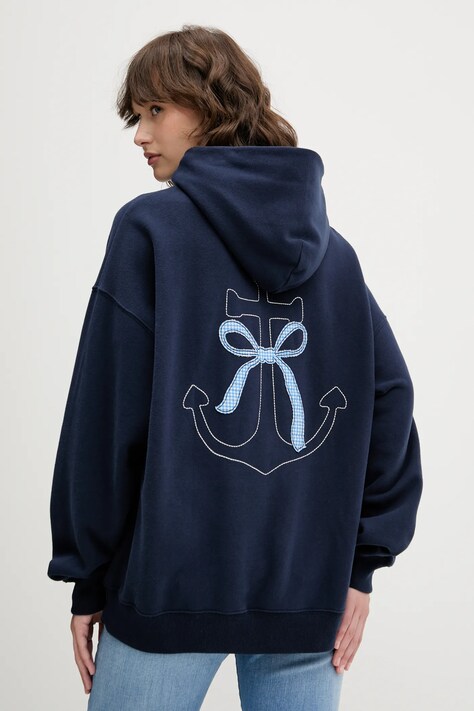 Суичър Hollister Co. в тъмносиньо с качулка с апликация KI352-5136