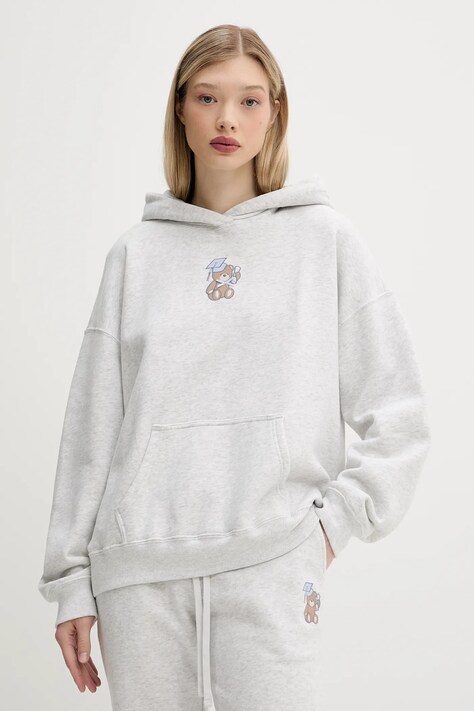Hollister Co. bluză culoarea gri, cu glugă, cu imprimeu, KI352-5139