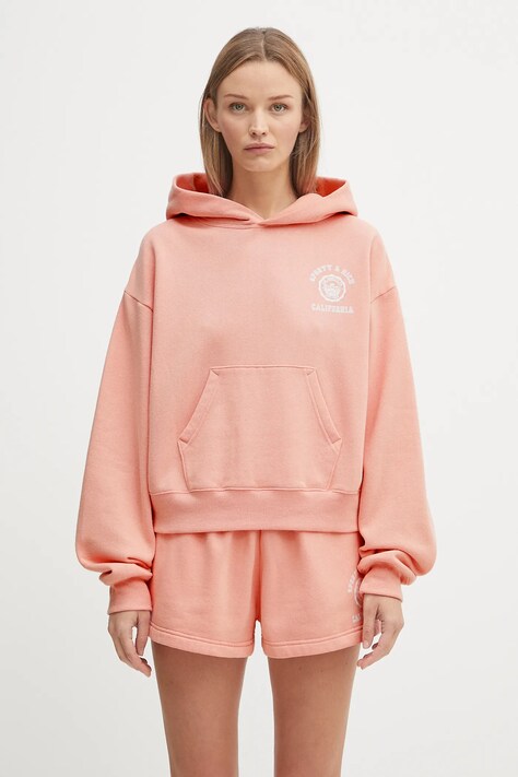 Sporty & Rich bluza California Emblem Soft Cropped damska kolor różowy z kapturem z nadrukiem ST085625508P141