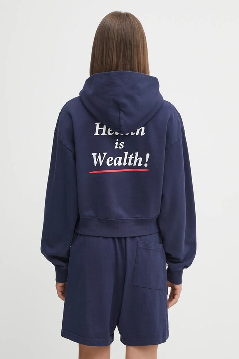 Sporty & Rich bluza bawełniana Health Is Wealth Cropped damska kolor granatowy z kapturem gładka ST074602006BL106